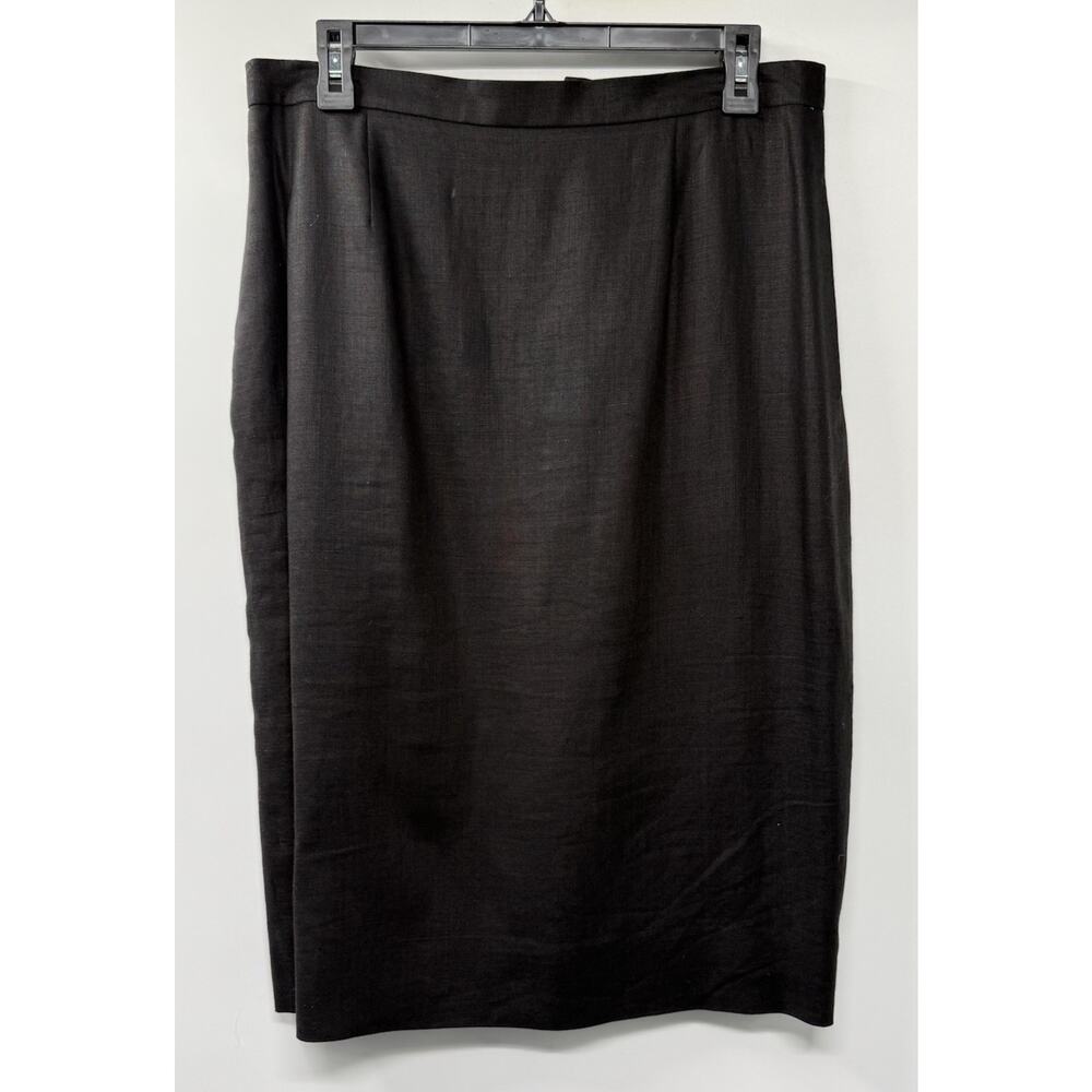 Women’s Unbranded Black 100% Linen Skirt Size 14 Lined Side Pockets Back Zipper